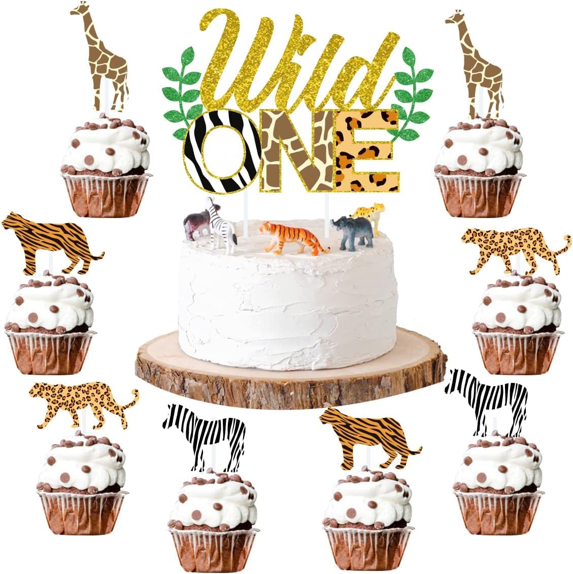 Dekoracje na imprezę urodzinową, dzika ozdoba na wierzch tortu Zwierzęta z dżungli 24-pak wykaszarki do ciastek, Leopard Cheetah Pierwsze dekoracje urodzinowe Jungle Safari Zoo Theme Party Cake Suppli
