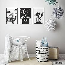 لوحة فنية معلقة على الحائط بإطار معدني، لوحة مؤطرة معلقة على الحائط لغرفة المعيشة المنزلية والديكور العصري، تابلوه فني للديكور بتصميم مرح للأطفال، أسود