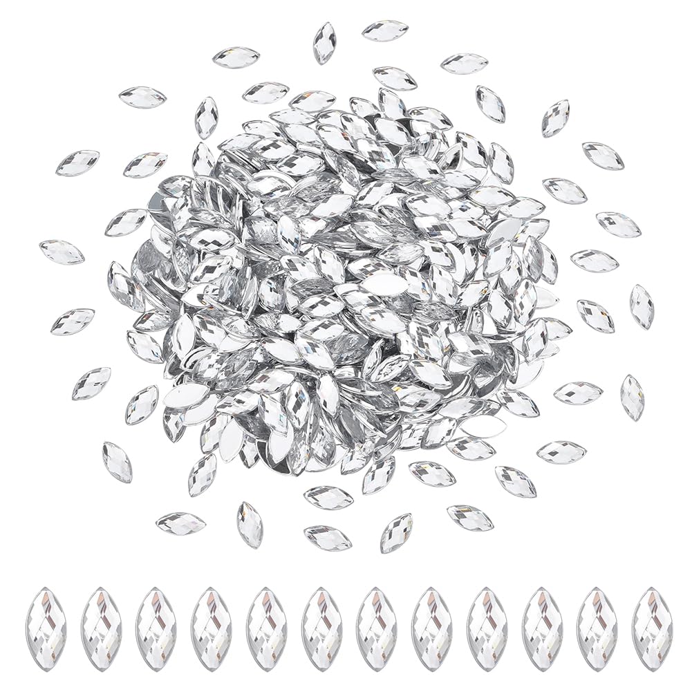 Strass plats œil de cheval en acrylique de 15 x 7 mm pour réparer et embellir un sac