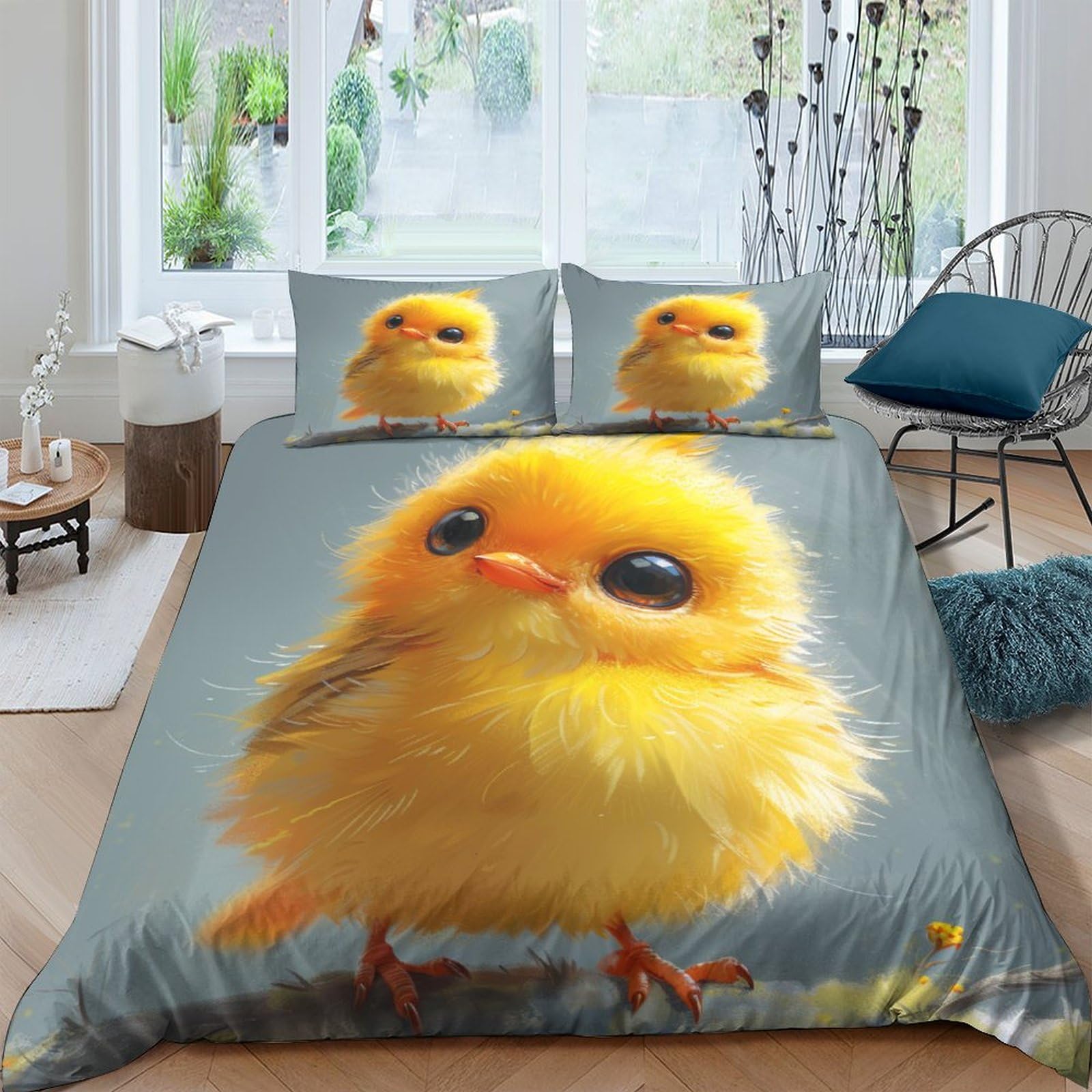 Parure de lit 3 pièces motif poulet, le cadeau idéal pour fille et garçon