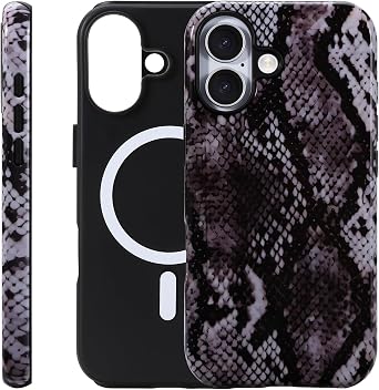 for iPhone 16 Case - Wireless Charging for MagSafe, Dual-Layer Design Outer Hard PC Shell + Inner Soft TPU Shell, Unisex Shockproof Protective Case - Snakeskin Pattern.