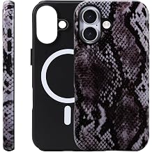 for iPhone 16 Case - Wireless Charging for MagSafe, Dual-Layer Design Outer Hard PC Shell + Inner Soft TPU Shell, Unisex Shockproof Protective Case - Snakeskin Pattern.