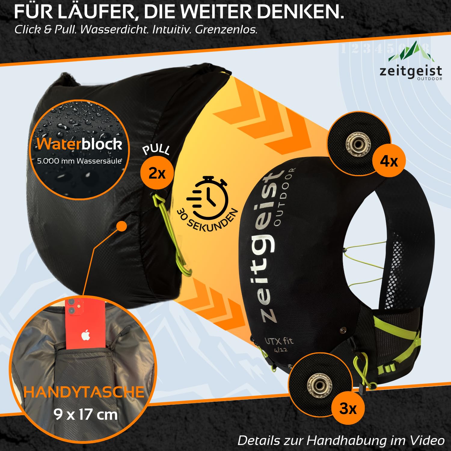 Laufweste Damen und Herren 2 in 1 Laufrucksack 4L & 12L optimale Passform atmungsaktiver Trailrunning Rucksack ultraleichte Running Vest 245-290gr Trinkruckack Laufen