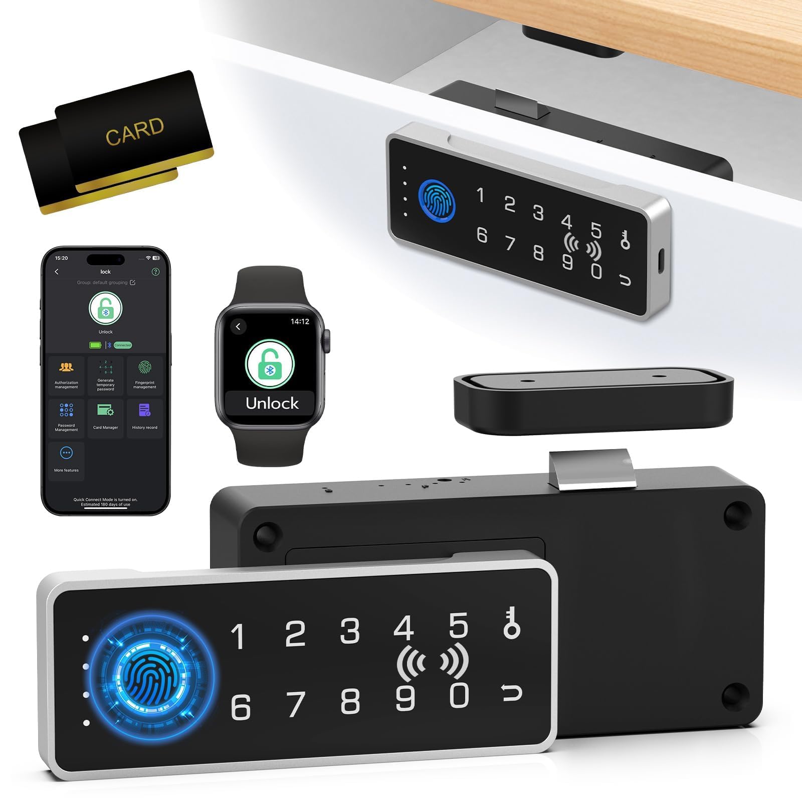 Eseesmart Smart RFID - Serratura a impronte digitali per armadietti e cassetti, con schede chiave, elettronica, digitale, biometrica, Bluetooth, per la sicurezza dei bambini, per armadietti e liquori