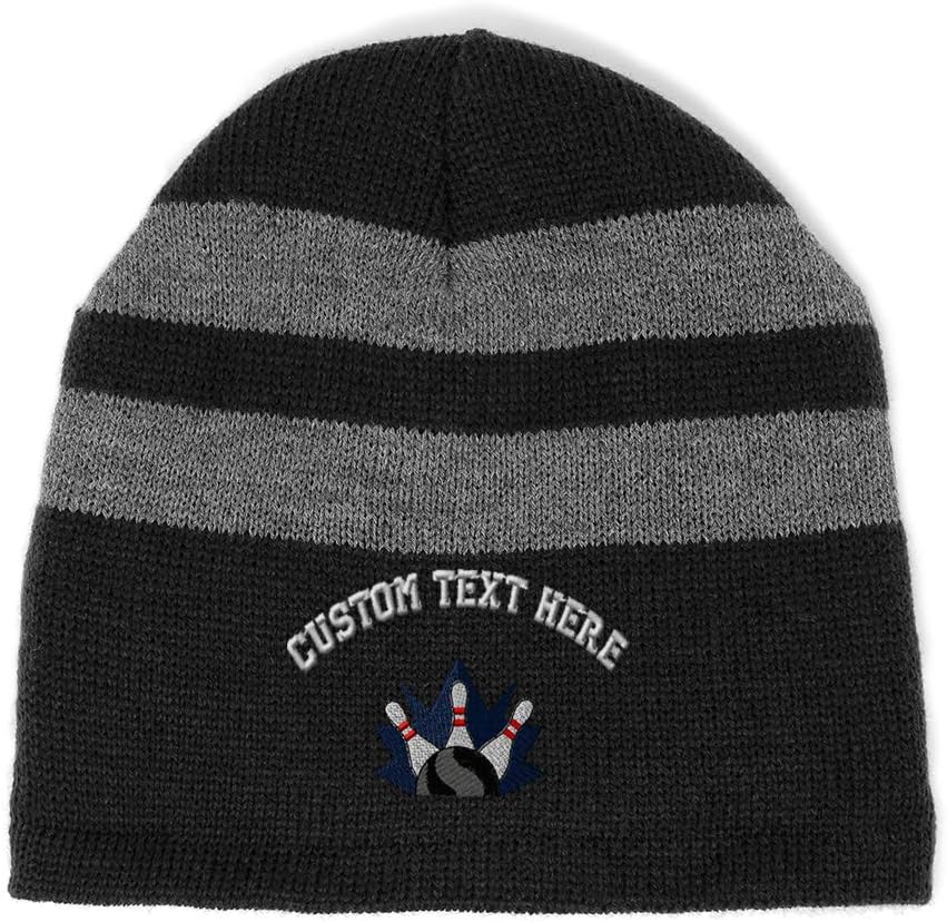 Custom Striped Beanie for Men & Women Sport Bowling Logo E Embroidery Acrylic