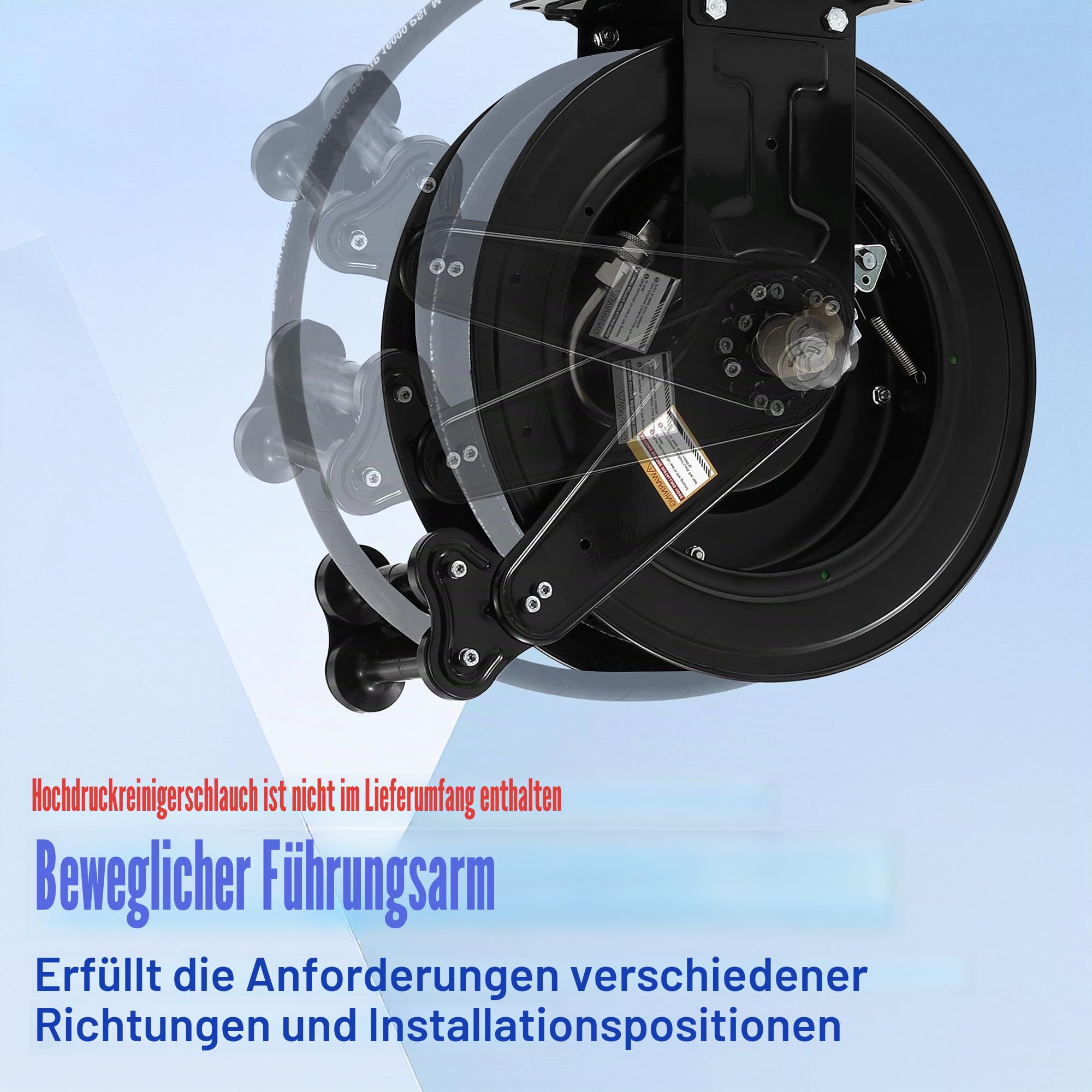 FIXFANS Hochdruckreiniger-Schlauchtrommel für Wasser/Luft/Öl, 0,95 cm x 15,2 m, Stahl, zweiarmig, automatisch einziehbar, Hochdruckreiniger-Schlauchtrommel, robuste Schlauchtrommel, 4000 PSI
