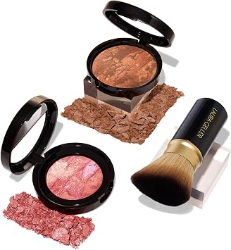 LAURA GELLER NEW YORK Blush-n-Balance 3 Piece Kit Baked Balance-N-Brighten Color Correction Foundation Deep + Retractable Kabuki Brush + Baked Blush & Brighton Tropical Hue