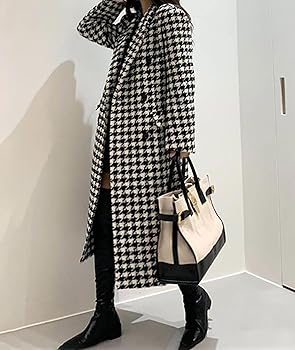 Amazon.com: SOMTHRON Women's Houndstooth Trench Coat Notch Lapel