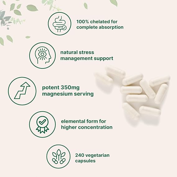 Micro Ingredients Magnesium Glycinate 350mg Per Serving, 240 Veggie Capsules | Potent Elemental Form, 100% Chelated, Highly Bioavailable | Healthy Muscle, Bones, Mood Support Supplement | Non-GMO