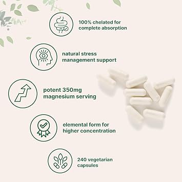 Micro Ingredients Magnesium Glycinate 350mg Per Serving, 240 Veggie Capsules | Potent Elemental Form, 100% Chelated, Highly Bioavailable | Healthy Muscle, Bones, Mood Support Supplement | Non-GMO