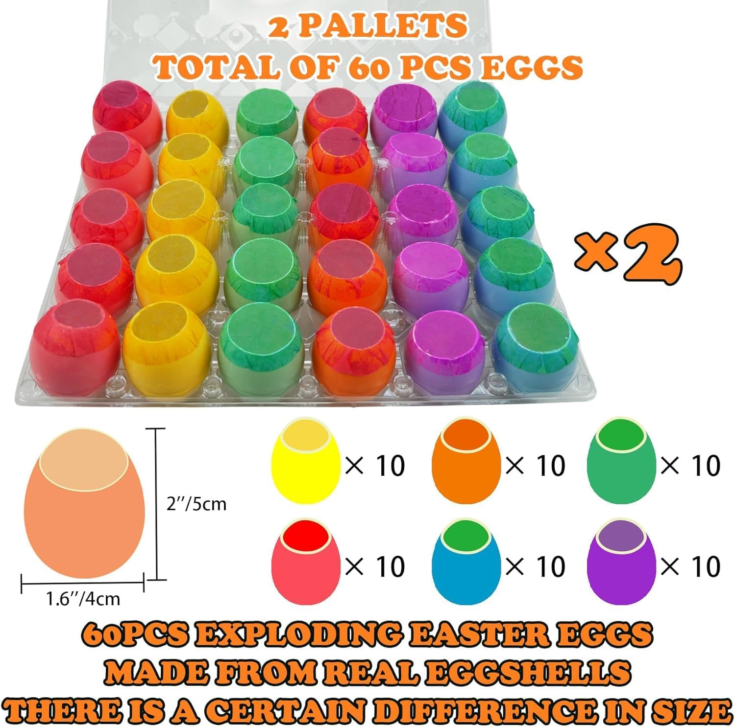 60 Pack Party Confetti Eggs Cascarones, Explosion Eggs with Confetti Inside, Party Game for Independence Day, World Cup, Cinco de Mayo, Birthday Party & Graduation Celebration