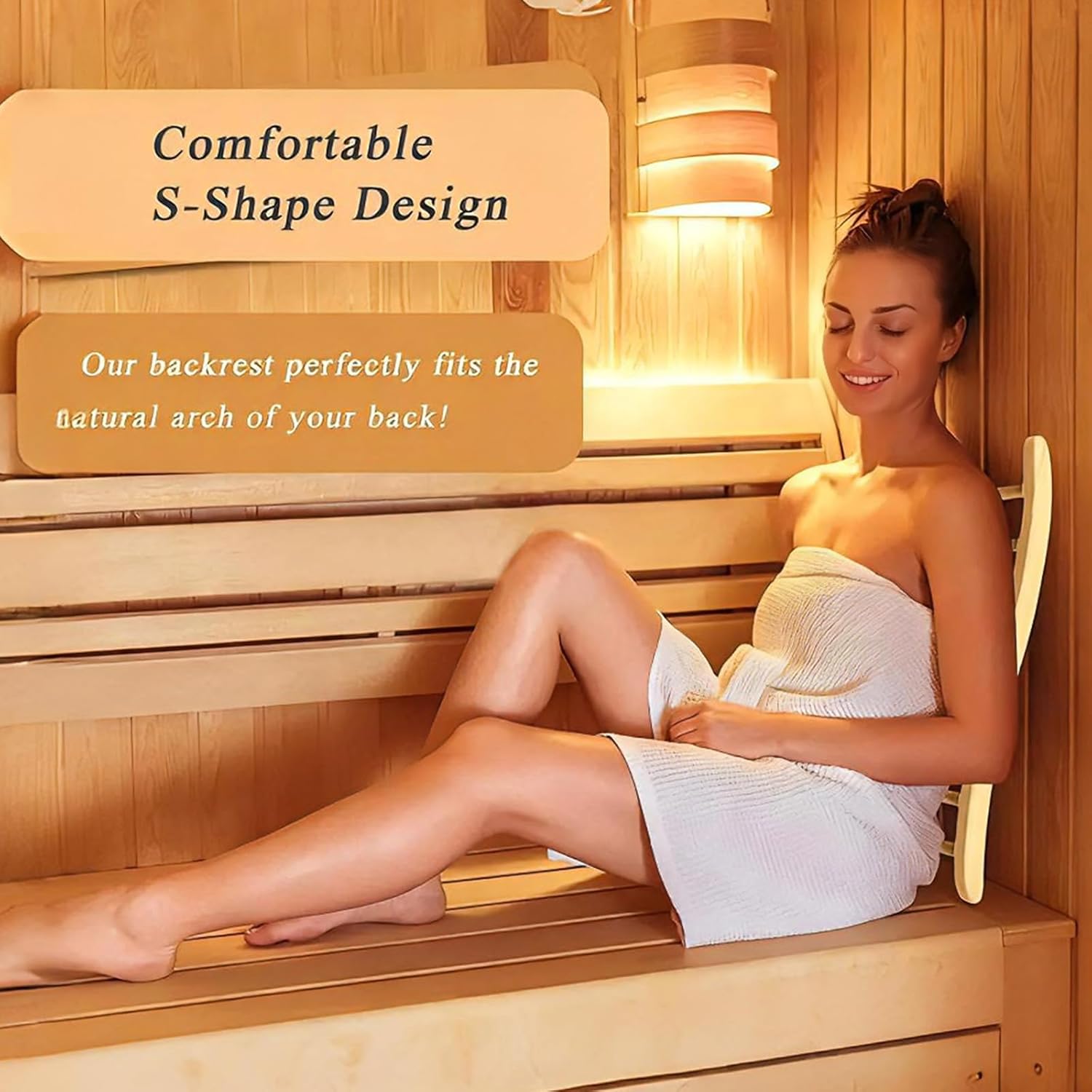 Oversized Sauna Backrest - 26" Canadian Hemlock Wood Back Rest for All Sauna Types | Ergonomic S-Curved Lumbar Support Cushion for Infrared, Traditional, Barrel & Steam Saunas | Luxury Sauna Chair