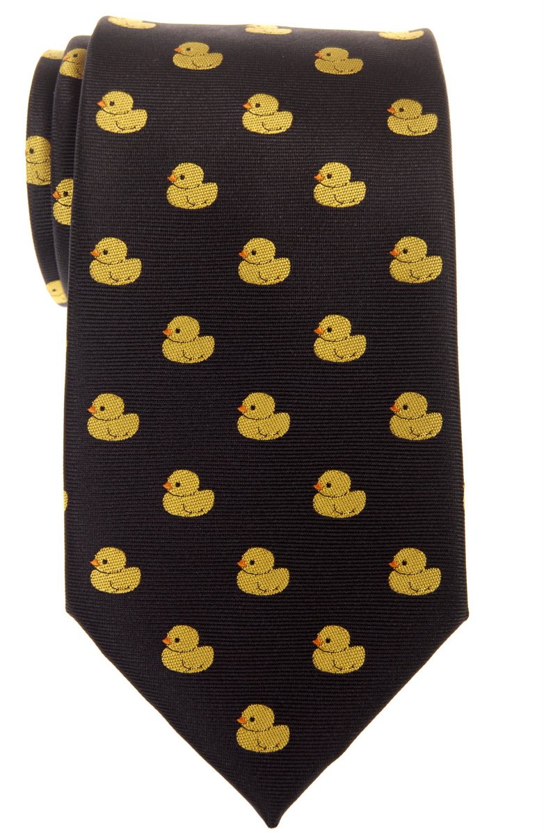 Retreez Men's Black Classic Rubber Duck Woven Microfiber Tie