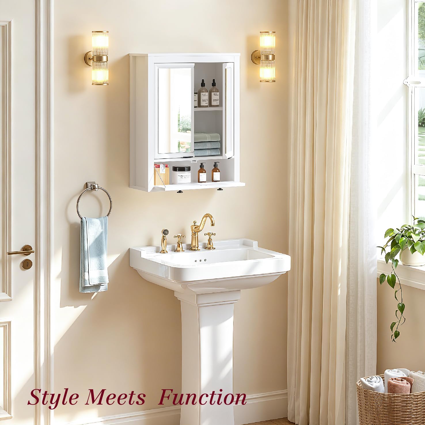 Spirich Bathroom Medicine Cabinet with Mirror and Tilt-Out Storage, White
