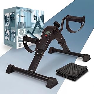 PORTENTUM Pedales estaticos Personas Mayores con Base Mejorada y Esterilla Antideslizante – Plegable con Pantalla LCD – Pedaleador Brazos y piernas con Resistencia Ajustable para Ejercicio en casa