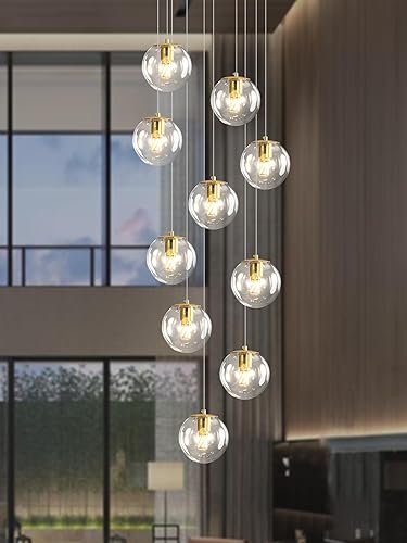 Miniatura 49 de Lámpara Colgante de Globo de Vidrio de 6 Luces Moderna Candelabro de Globo de Vidrio Gris Humo Grandes Candelabros para Techos Altos Entrada Luz