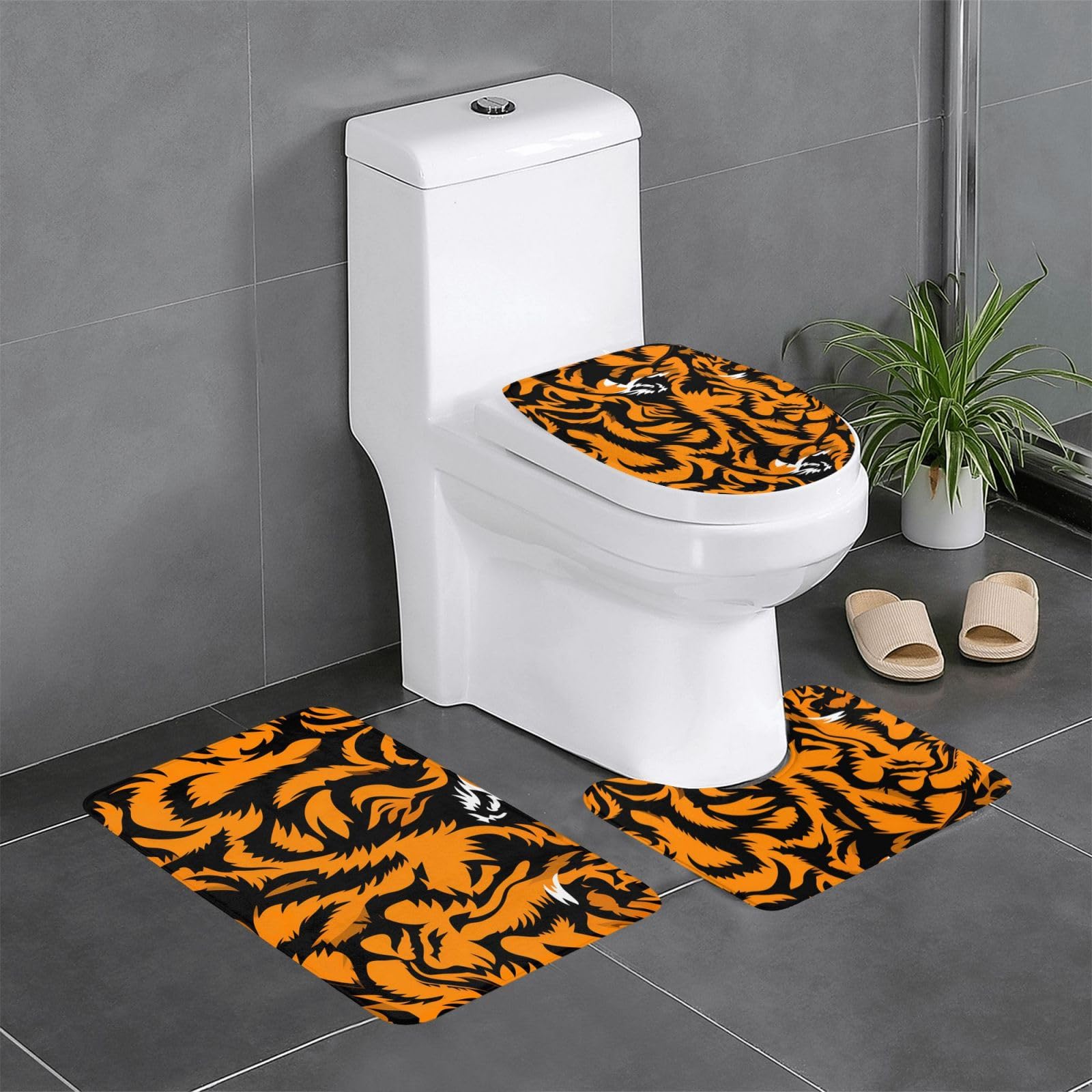 Tapis de sol motif tigre pour l'entrée et la cuisine en flanelle 3 pièces