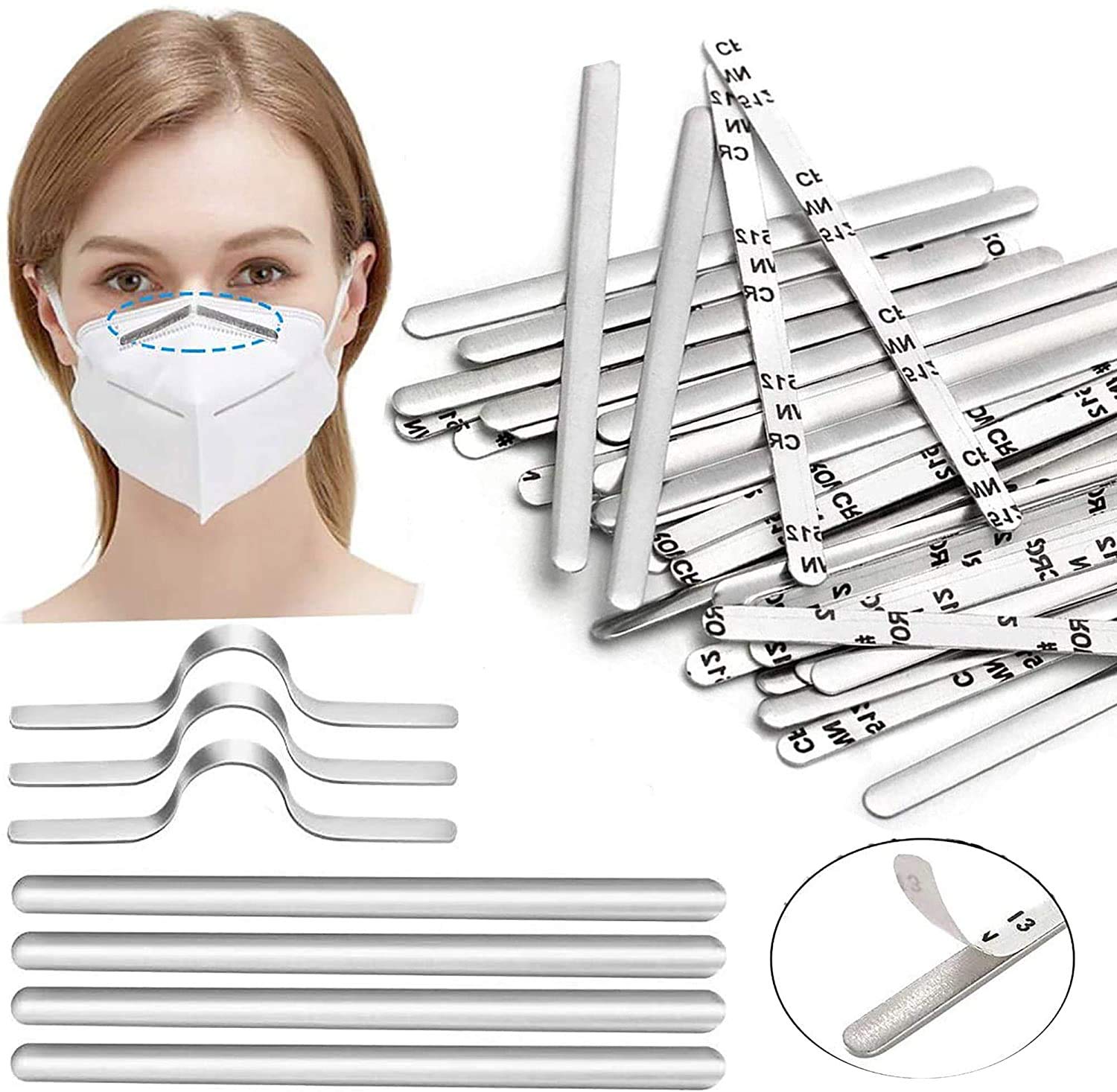 100Pcs Nose Bridge Strip for Mask, Metal Nose Bridge Strip, 90MM Self