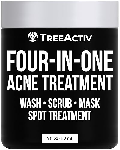 TreeActiv Tratamiento cuatro en uno para el acné | Tratamiento para lavar, exfoliar, mascarilla y manchas | cura la rosácea | azúcar exfoliante |