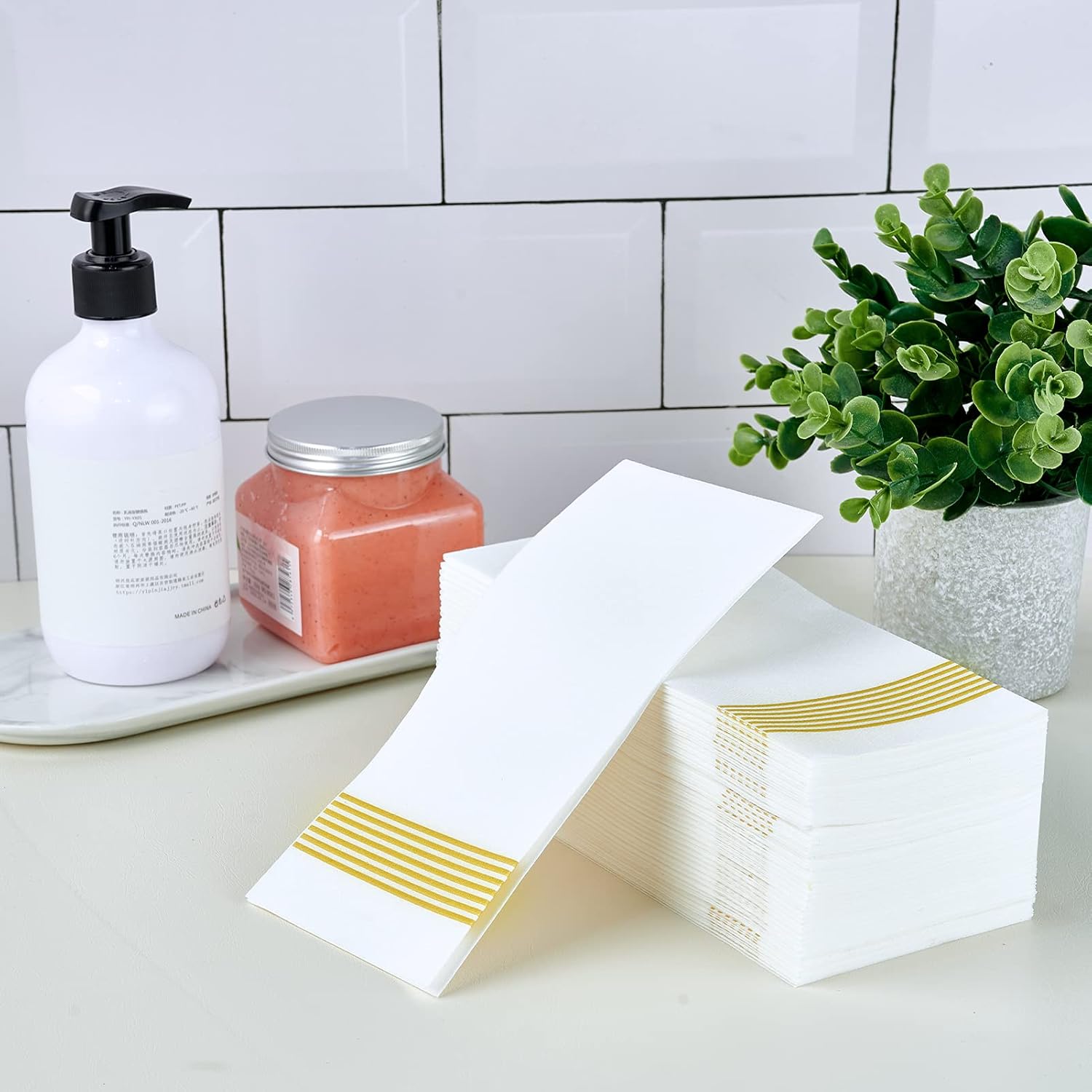 Buy 300 Pack Linen Feel Disposable Guest Towels Disposable Hand Towels For Bathroom Disposable Dinner Napkins Paper For Kitchen Soft And Absorbent Party Napkins Wedding Napkins Gold Online In Usa B09cgwdqbl