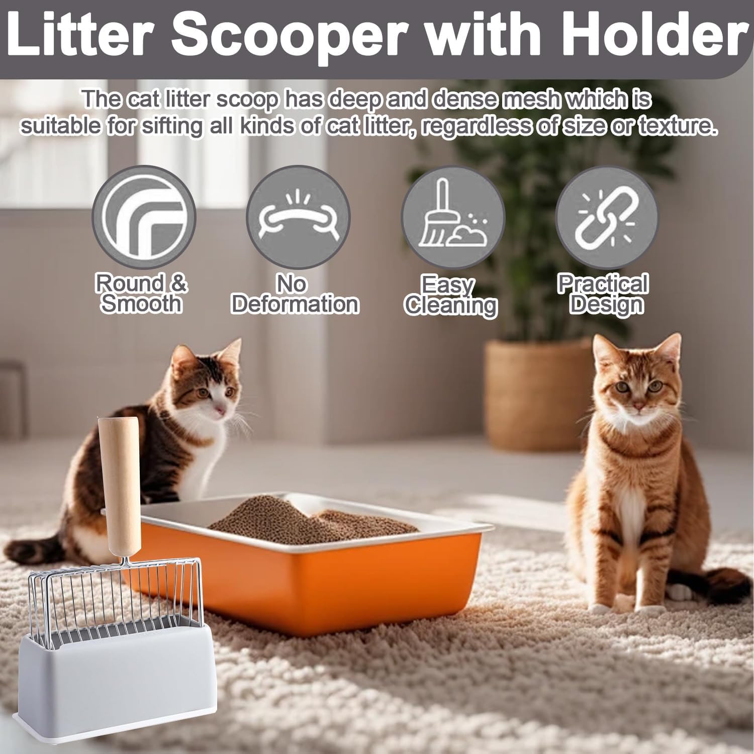Cat Litter Scoop with Holder, Metal Cat Litter Scoops, Non-Stick Cat Litter Scooper, Cat Poop Scoop Cat Litter Tray Scoop - Image 4