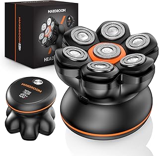 MAXGROOM Afeitadora Cabeza Hombre, Maquina Afeitar Hombre, Afeitadora para Calva en Seco y Húmedo, Batería de Larga Duración, 7 Cabezales, Magnético, 100% impermeable, Color Negro
