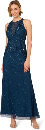 Adrianna Papell Womens Bead Halter Long Dress