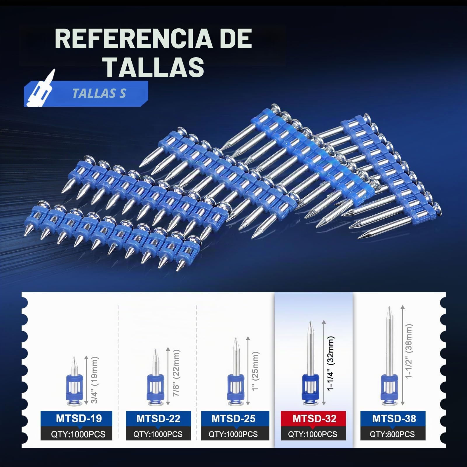 KIMSING MTSD-32 12GA clous pour béton 32mm 1000 pces pour portes | Galvanizado grueso anticorrosión, tira plástica para carga fácil, 32mm, para puertas, ventanas y techos