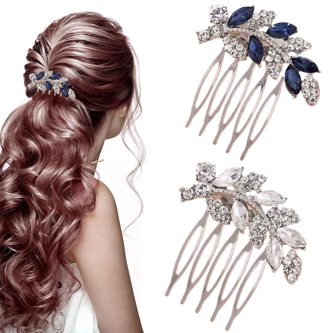 OQKAHIV Set de 2 Peines para Novia con Perlas, Cristales de Diamante de Imitación y Adornos en Plata y Vid para Cabello de Mujeres y Niñas, Ideal para Bodas, Fiestas y Veladas Nupciales,