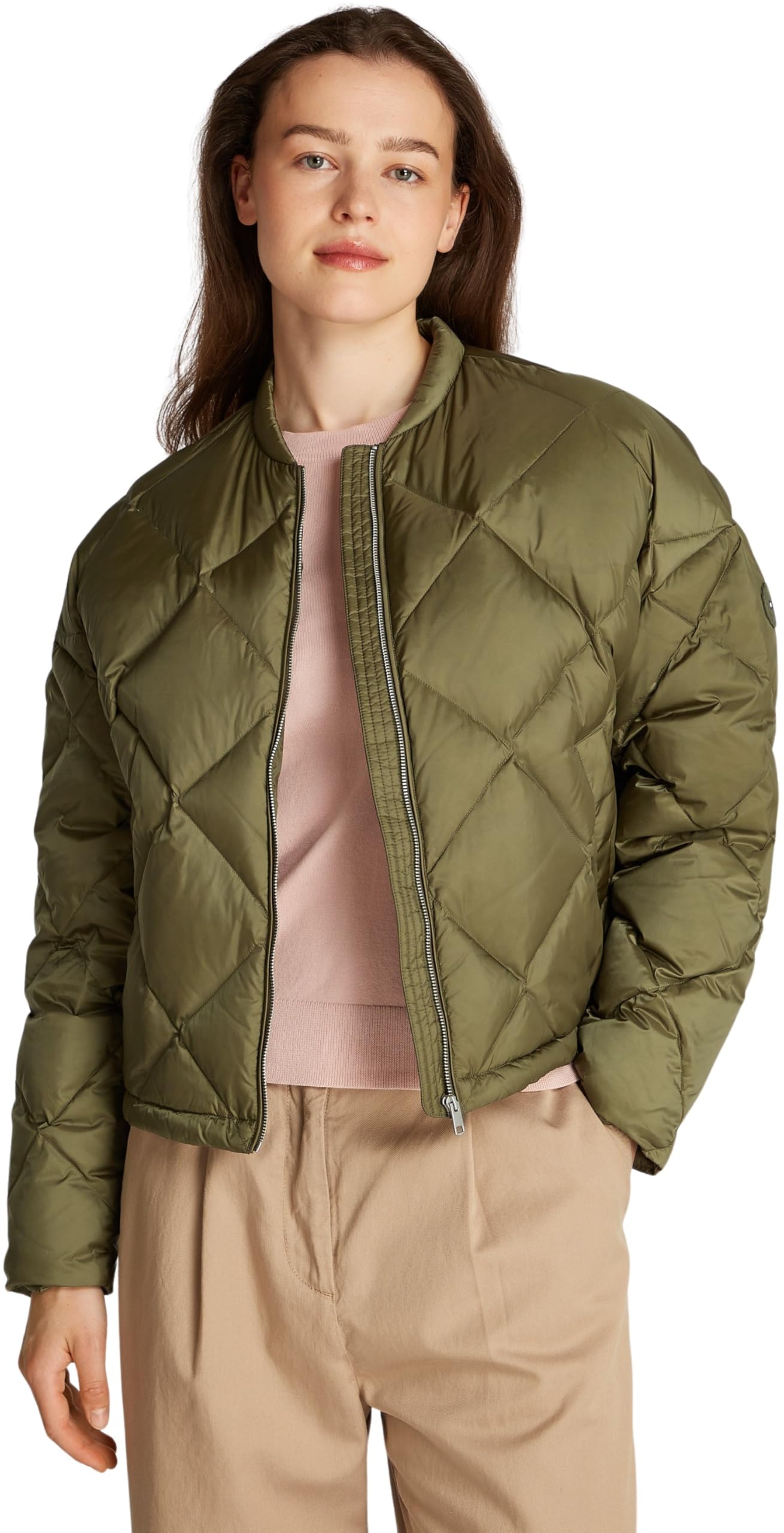 Tommy Hilfiger Damen Bomberjacke Casual Quilted Down Gesteppt, Grün (Utility Olive), L