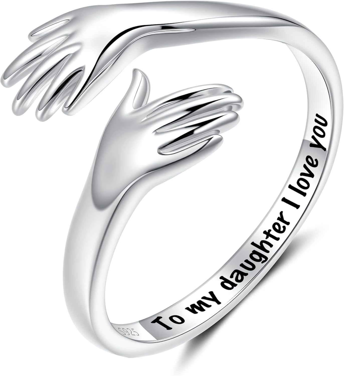 925 Sterling Silver Hug Rings for Women: Adjustable Hugging Hands Ring - Christmas Valentine's Day Jewelry Birthday Gifts for Granddaughter Daughter Mom Sister Friends