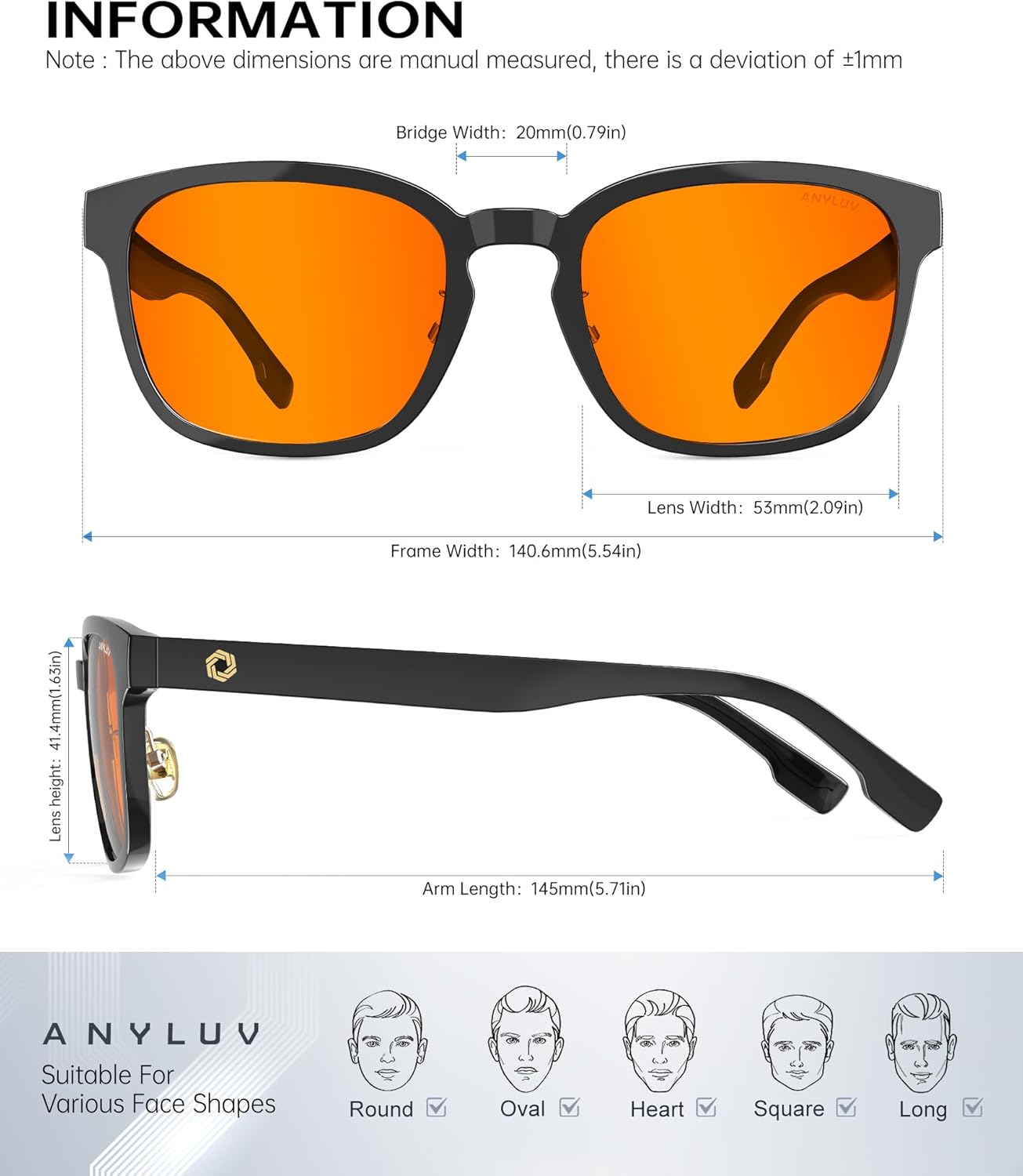 ANYLUV Blue Light Glasses Men Women Computer Gaming Glasses Anti Eyestrain Lightweight Blue Light Blocking Glasses