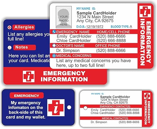 Personalizado - Tarjeta de billetera de contacto de emergencia, tarjeta de alerta de vida de PVC ICE, tarjeta de identificación médica, tarjeta de