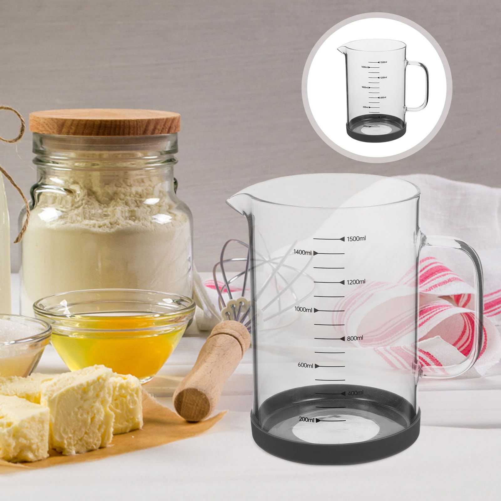 TOYANDONA Misurino in Vetro Borosilicato 1500 Ml Beccuccio Facilitato per Versamento Adatto a Hotel e Uso Quotidiano per Misurazioni Precise