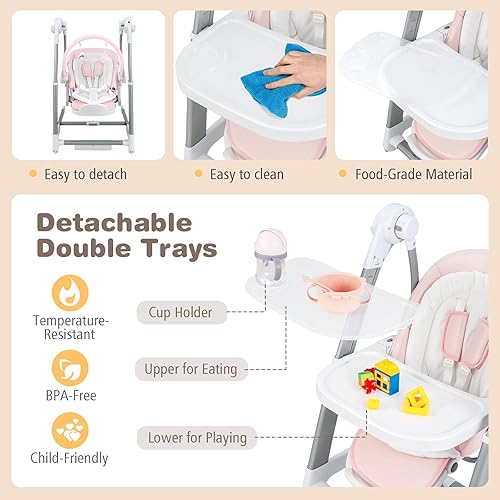 Miniatura 6 de HONEY JOY Columpios de bebé 3 en 1, silla alta convertible para bebés y niños pequeños, columpio portátil compacto, asiento elevador para bebés con