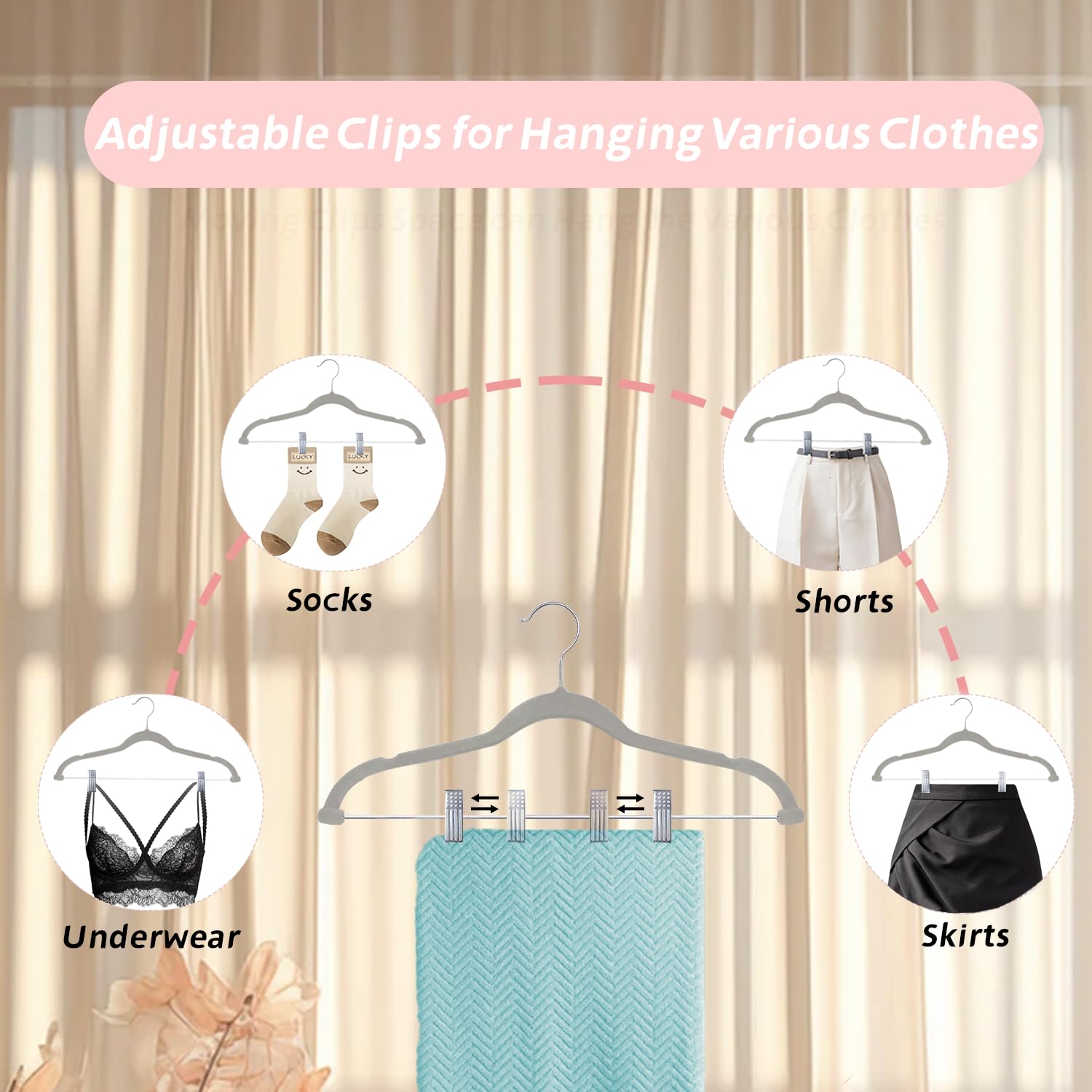 ManGotree Velvet Skirt Hangers with Movable Clips, Non-Slip Felt Trousers Hangers - Image 3