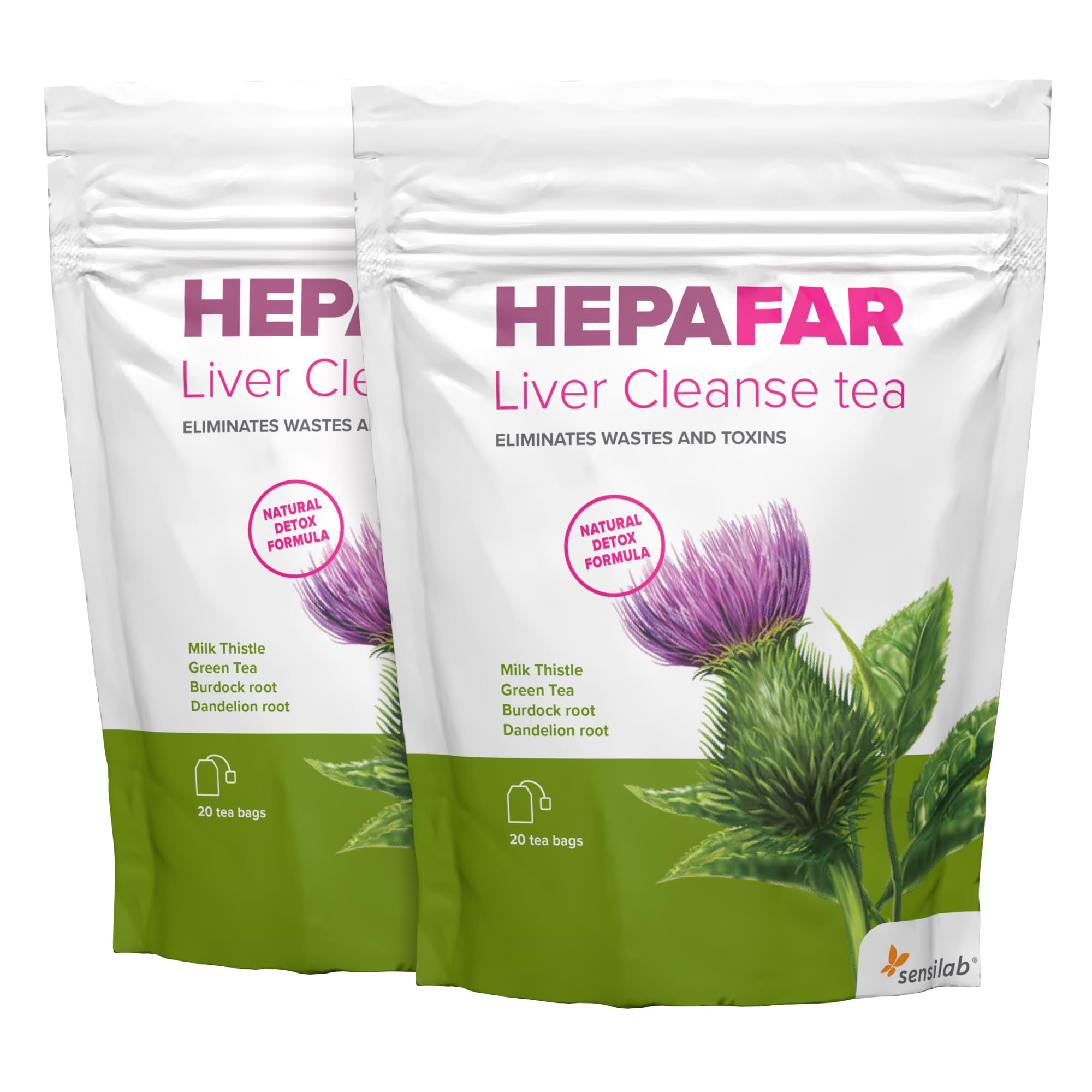 Leber Entgiften – Grüner Tee, Mariendistel, Löwenzahn und Klettenwurzel – Löwenzahntee – 40 Teebeutel – Hepafar von Sensilab