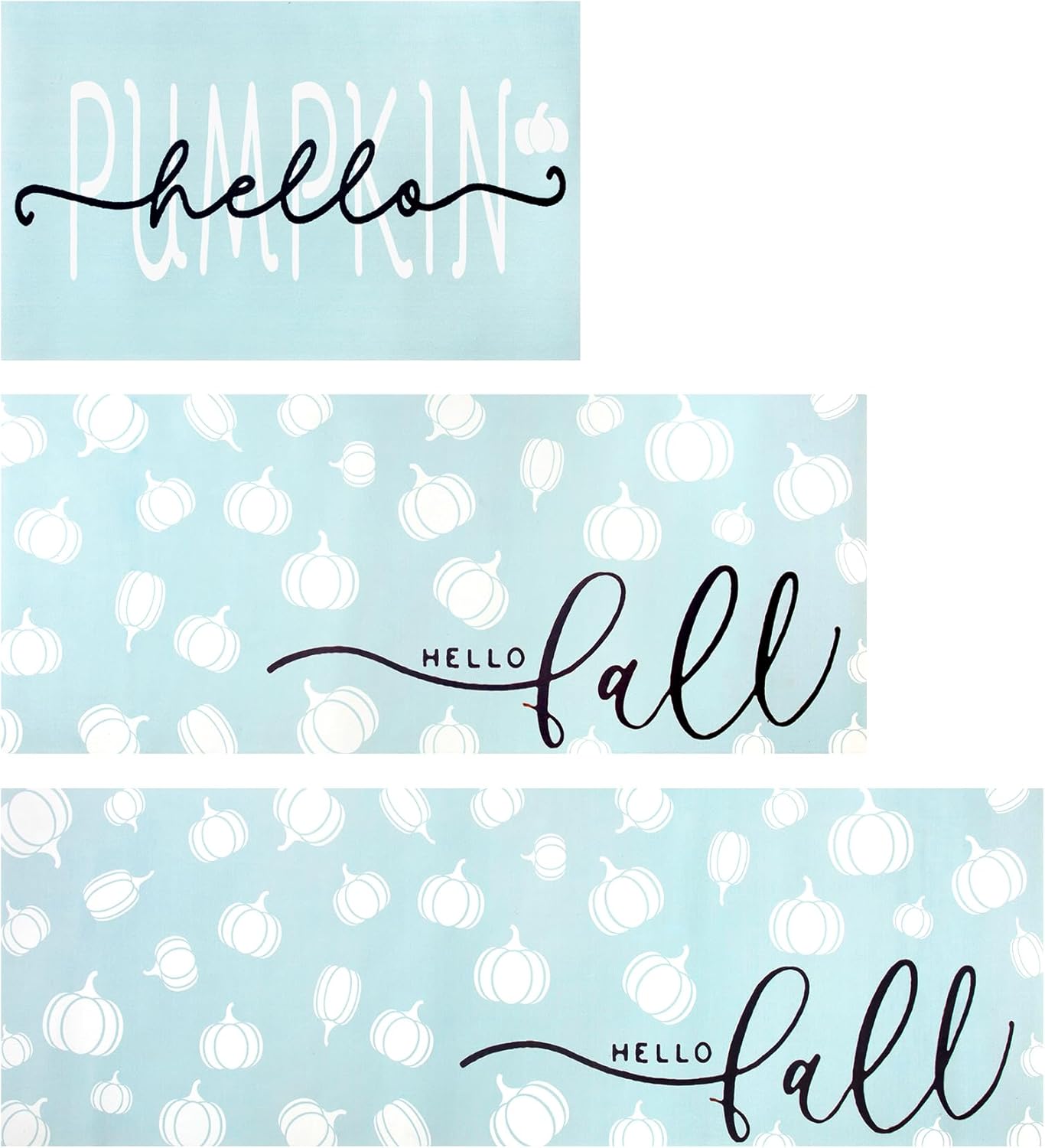 Fall Blue Kitchen Rug Sets 3 Piece with Rubber Backing Hello Pumpkin Autumn Kitchen Mats for Floor Non Slip Area Rug for Laundry Room Entryway Hallway Thankgiving Harvest Decor