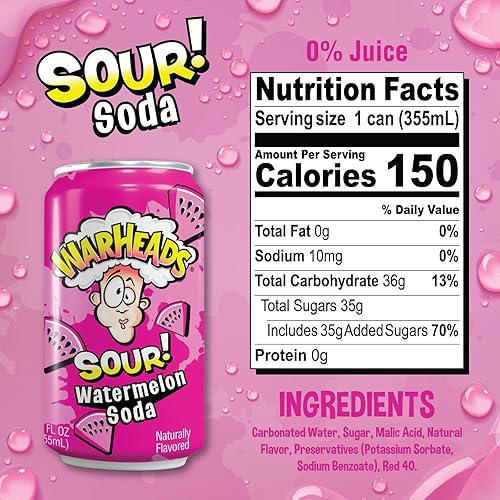 Miniatura 6 de Soda de frutas ácidas con sabores clásicos de Warheads  Refresco agridulce perfectamente equilibrado  Warheads Candy Throwback Treat, soda,