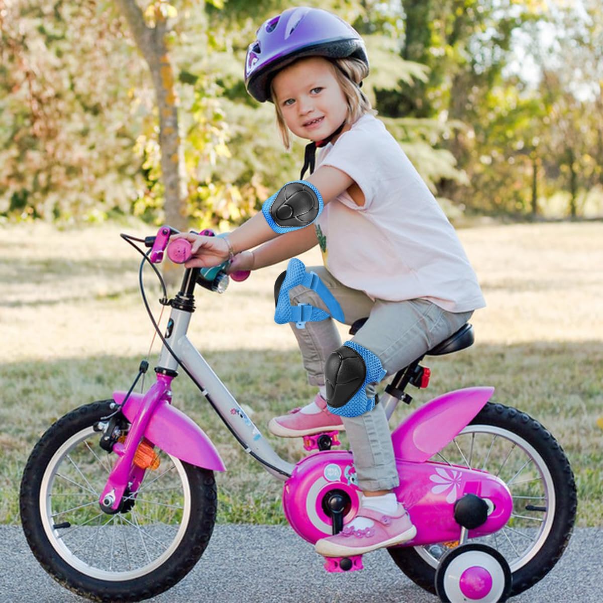 Protezioni Skateboard Bambini Ginocchiere Set 6-in-1 per Skateboarding Pattinaggio Biciclette Ciclismo Blu