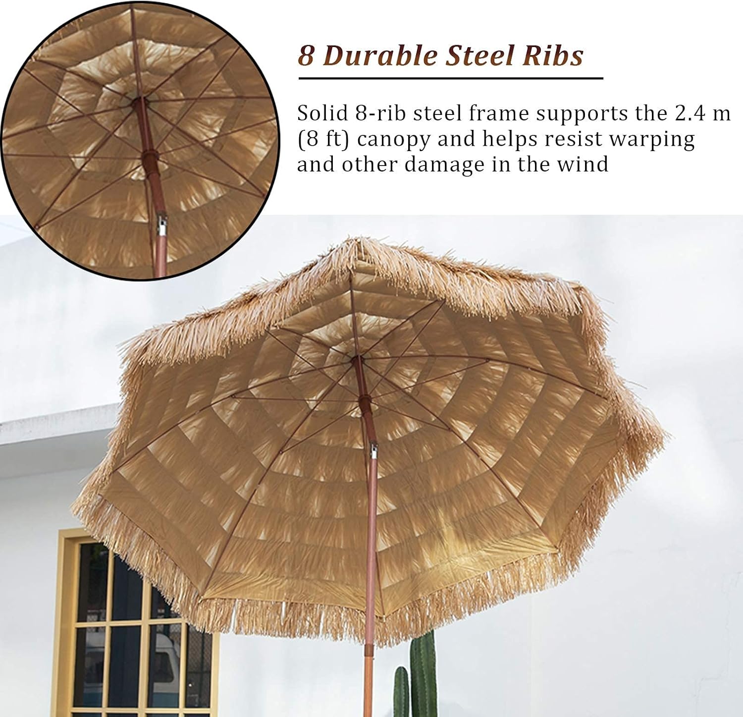 LSLYTQ Outdoor Patio Umbrella UV 50+, Iron Pole Beach Umbrella with 8 Sturdy Ribs - Easy Tilt Adjustment, Cross Base Market Table Umbrella good