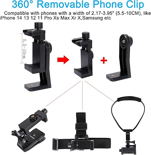 Miniatura 6 de PellKing Teléfono en primera persona perspectiva montaje de disparo, kit de accesorios con montaje en el pechomontaje en la cabezasoporte para el