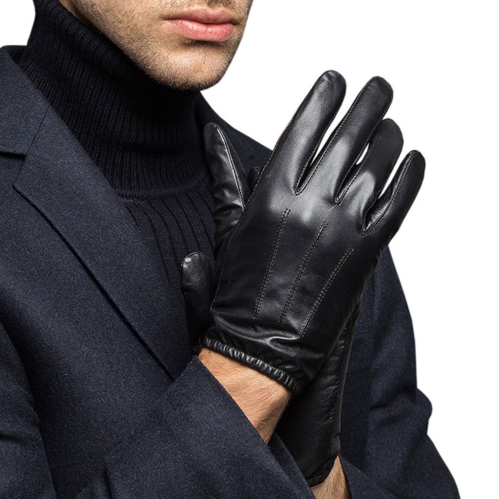 Men's Driving Genuine Goatskin Leather Gloves for Men with Elasticated Cuffs M