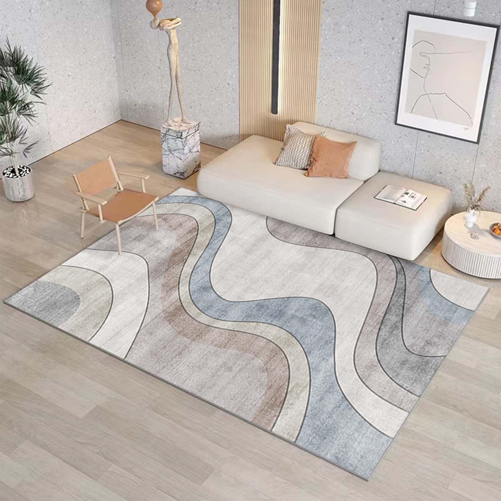 Living Room Rug Living Room Square Modern Cubic Washable Area Rug Abstract Soft Faux Short Pile Extra Large Area Rugs for Bedroom Dining Room Non Slip Non Shedding Rug,G,60CM*90CM