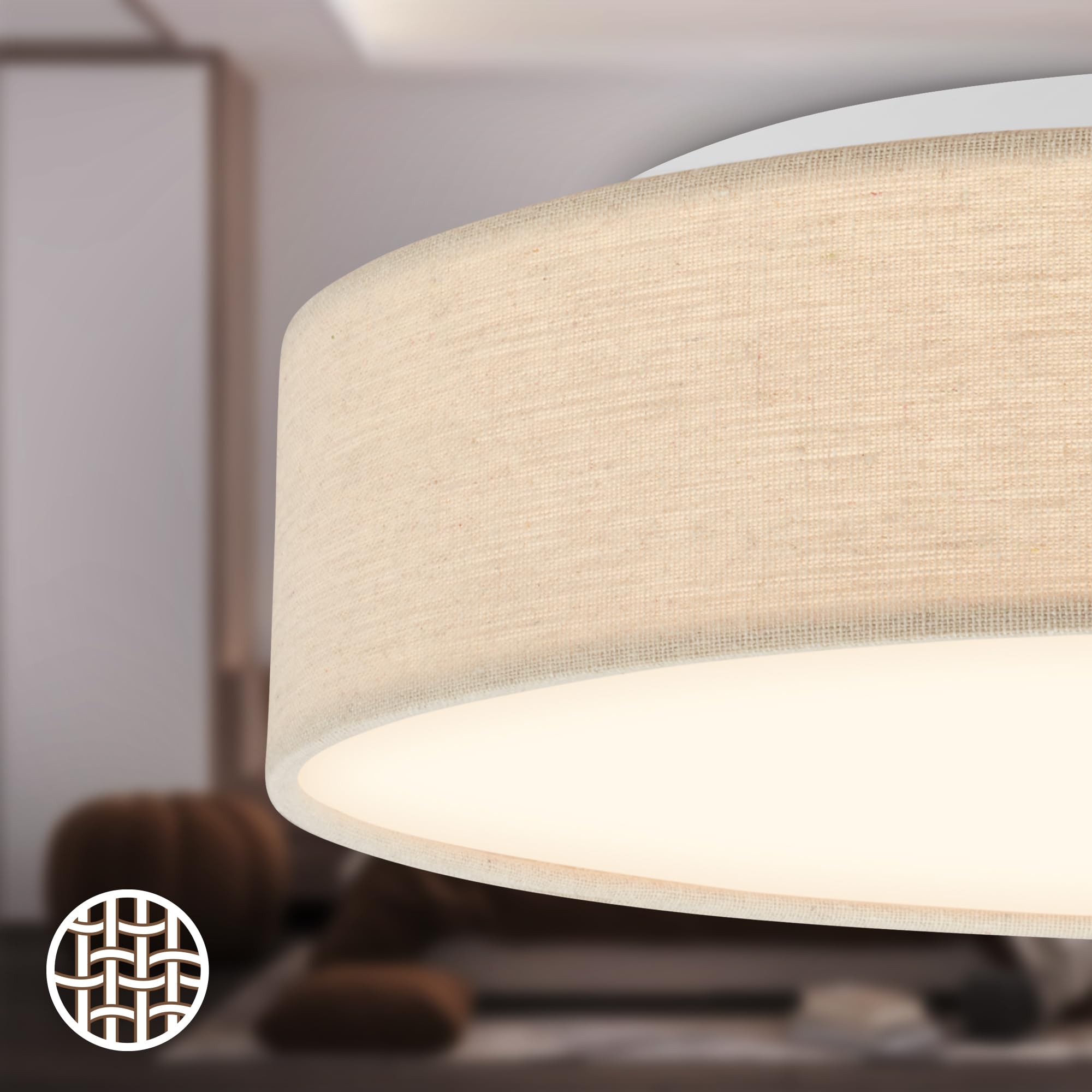 Briloner - Lámpara techo LED con pantalla de tela, 24 W y 2600 lm, luz blanco cálido, plafon LED, lamparas de salón, lampara dormitorio, luz techo salón, 38 x 10,5 cm, Beige