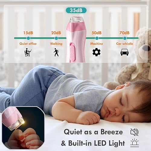Miniatura 6 de Lyntimo Kit de lima de uñas eléctrica para bebés con cubierta de molinillo, cortaúñas seguro para bebés con luz LED para dedos de los pies de los