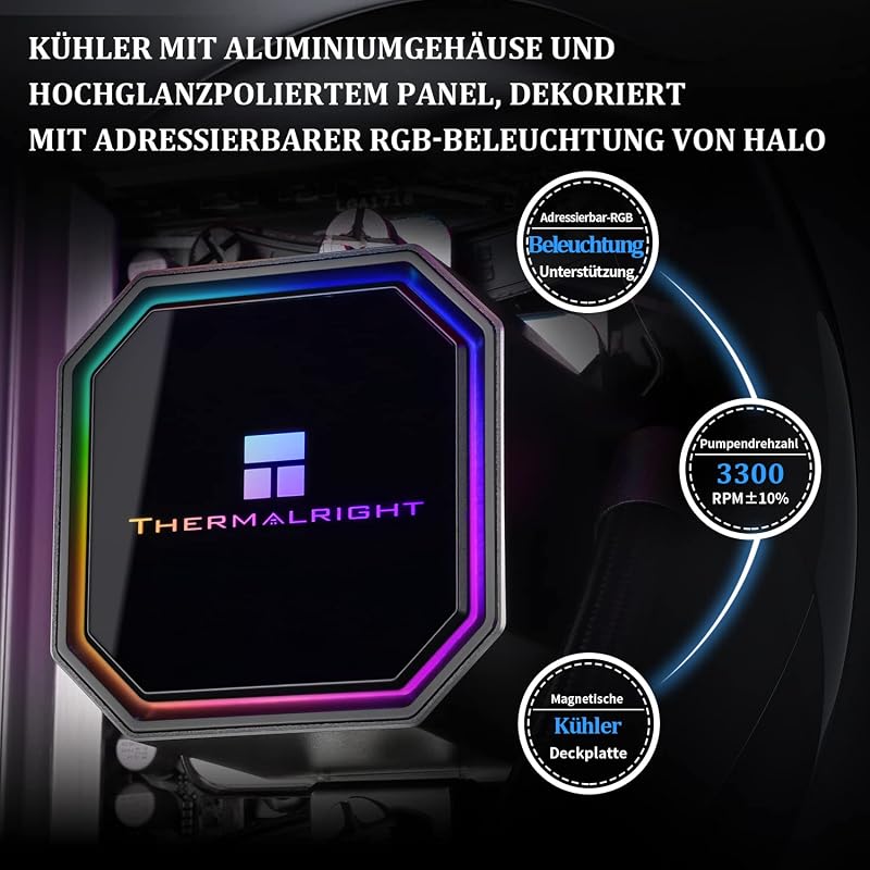 Thermalright Frozen Prism 360 Black ARGB Vízhűtéses CPU Hűtő, 120mm-es ARGB PWM Ventilátorral, AM4/AM5, Intel LGA1700/1851/1150/1151/1200/20