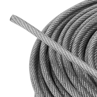 MOUYAT 164FT x 1/4 Inch Stainless Steel Cable, 7 x 19 Strands Construction Aircraft Cable, Metal Strong Hanging Cable Wire Rope for Winch, Clothesline, Garden Fence, 6400 LBS Breaking Strength