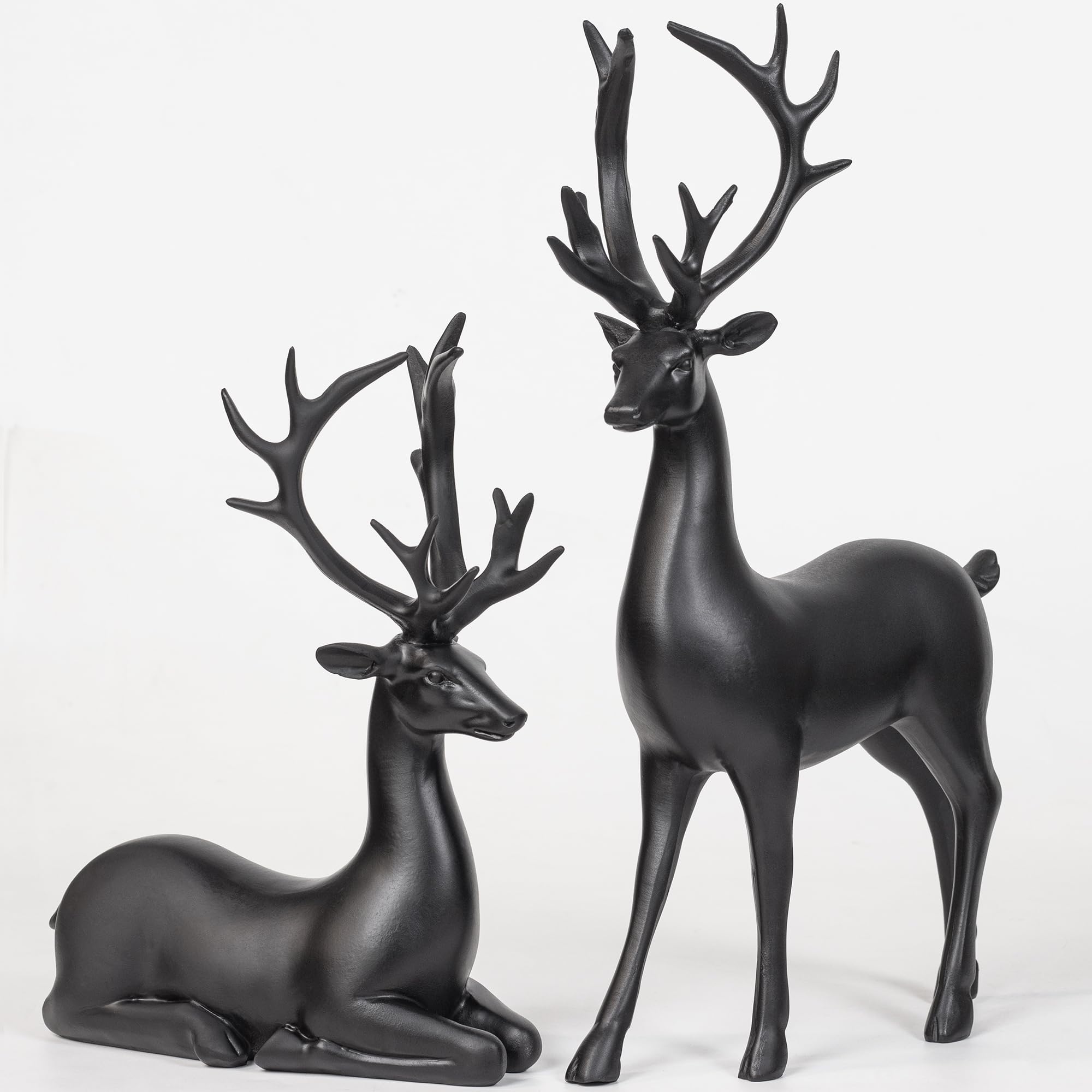 Lot de 2 figurines de renne - Statues décoratives - Grande figurine décorative - 20/30 cm - Décoration de Noël - Cerf - Décoration de Noël - Cerf en résine (noir)