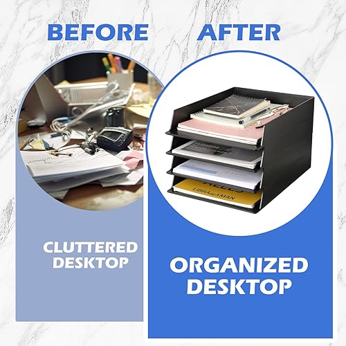 Miniatura 4 de Wenqik Paquete de 8 bandejas de papel apilables negras para el aula, 12.8 x 9.45 x 1.97 pulgadas, organizador de escritorio rectangular de plástico,